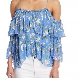 Alice + Olivia Blue Ruffled Sleeveless Blouse